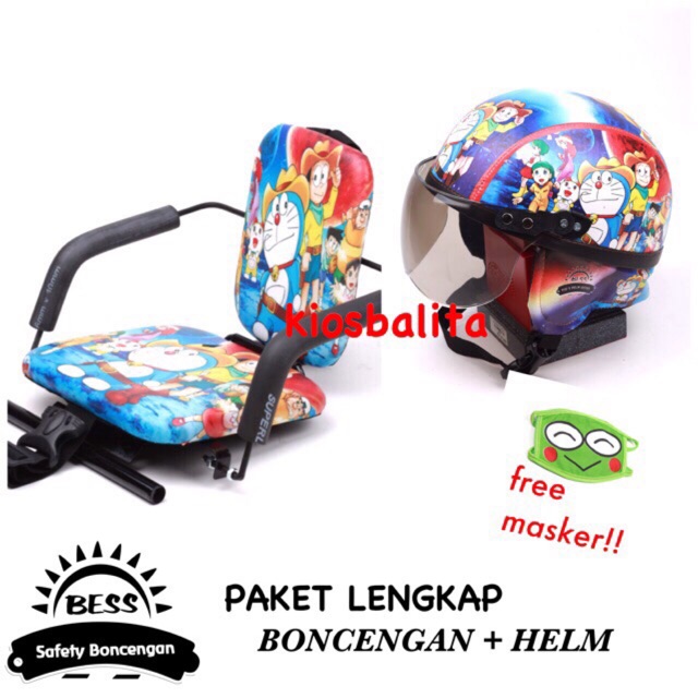 FREE MASKER!! PAKET KURSI BONCENGAN MOTOR ANAK + HELM RETRO ANAK