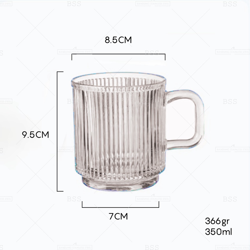 Mug Kaca Minum Ripple Cangkir Gelas Kaca 350ML Glass Kopi Jus Juice Teh Cantik Unik Pegangan