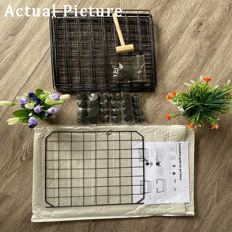 Gratis（Palu konektor stiker tali kunci）DIY Kandang pagar/Kandang Besi Lipat -Kucing Anjing Kelinci Kura-Kura Hamster Pagar Rak Penyimpanan-2