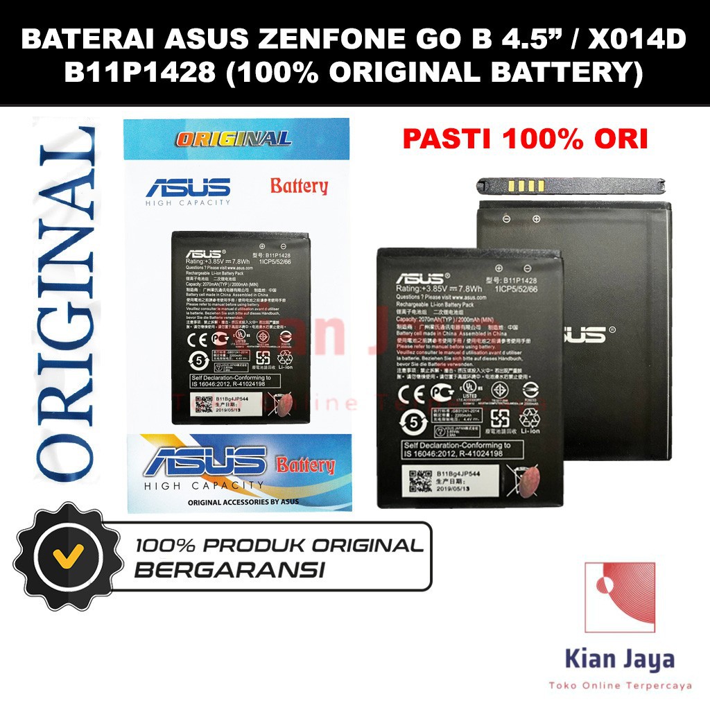 Baterai Original Asus Zenfone Go B 4.5&quot; inch ZB452KG X014D Batre Battery Hp B11P1428 4.5 100% Ori