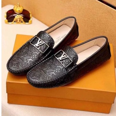 sepatu loafer lou is vuitton mirror quality shoes lv hitam kulit asli