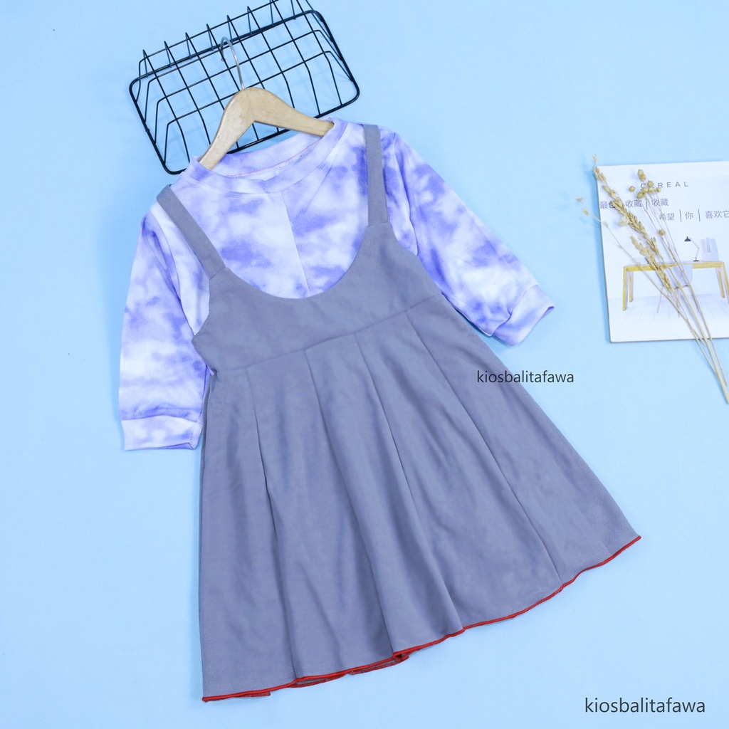 Dress Kiki size 1-2 Tahun / Dres Anak Perempuan Lengan Panjang Overall Baju Gaun Pesta Adem Grosir