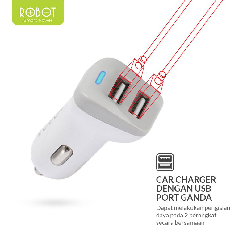 ROBOT RT-C06 Car Charger Colokan Mobil - 2 Port USB - Garansi Resmi 1 Tahun