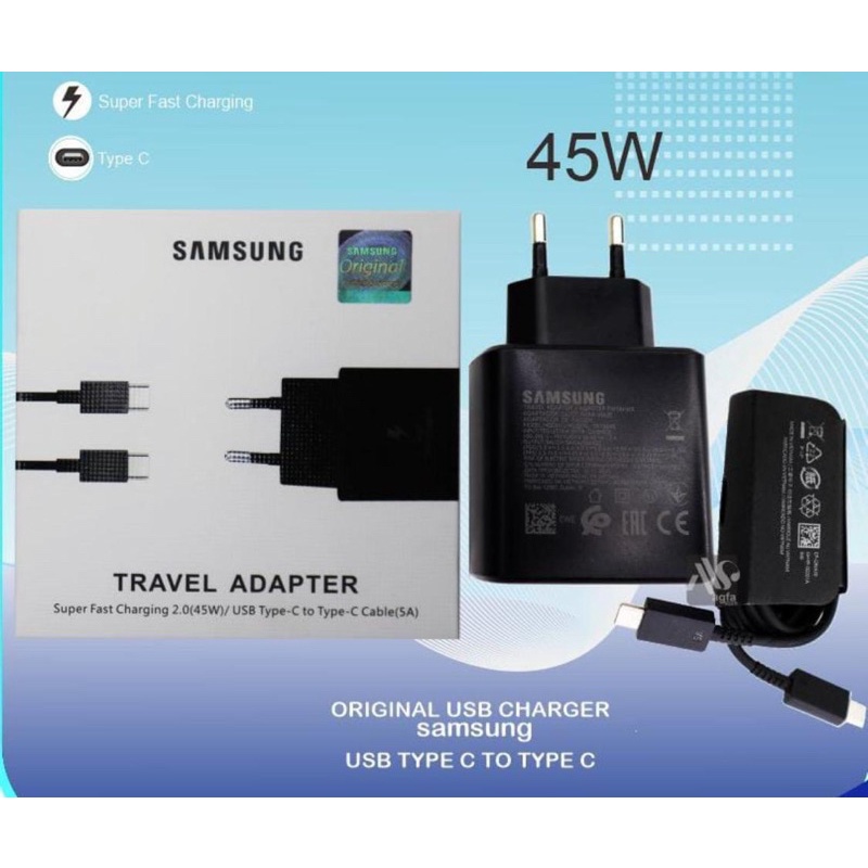 Charger ORI Samsung Note 10/10+/A70/A80 45W plus Casan 2in1 Fast Charging USB Type-C