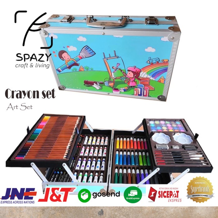 

(DISKON TERMURAH) Crayon Art set/Krayon anak/Alat Menggambar/Alat mewarnai/Koper Besi - Biru Muda, ekstra bubble