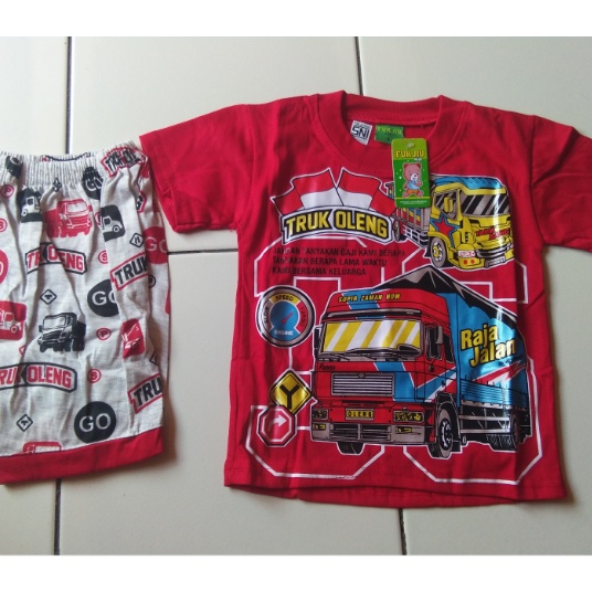 SETELAN KAOS ANAK TRUK OLENG LENGAN PENDEK KATUN TEBAL UNTUK USIA 1-12TH