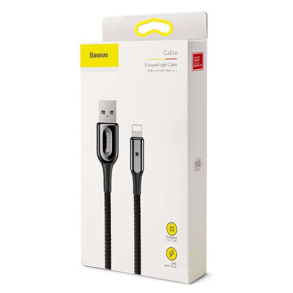 BASEUS X SHAPED LIGHT KABEL CHARGER IPHONE LIGHTNING DATA CABLE 2.4A 1M - GARANSI RESMI