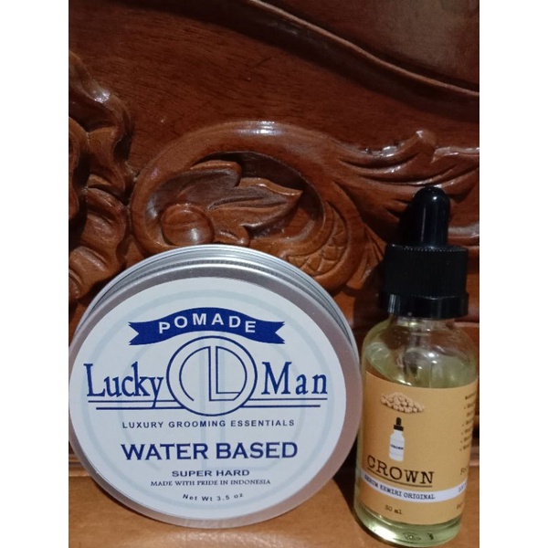 (TERMURAH) WATERBASED POMADE LUCKYMAN FREE CROWN HAIR SERUM KEMIRI