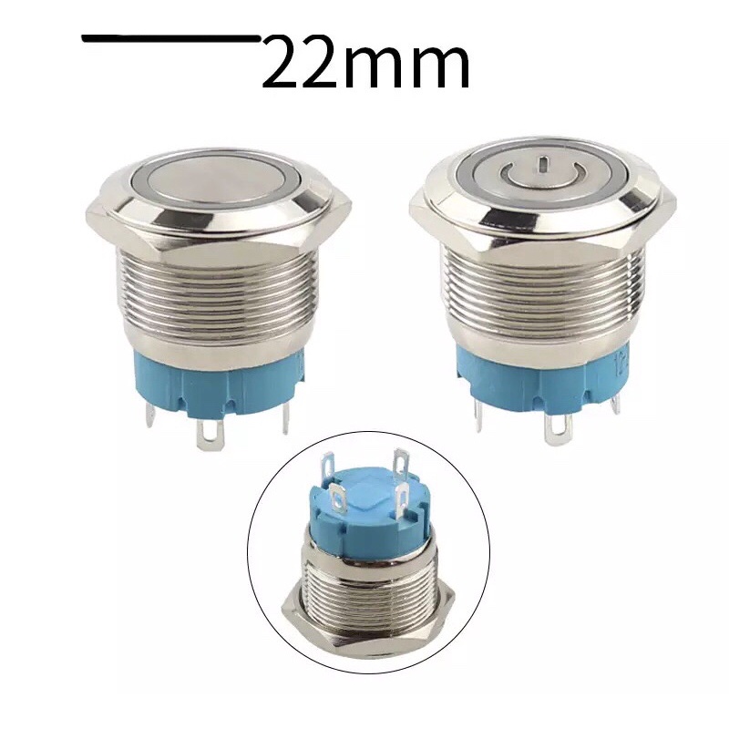 Saklar Momentary 12V 24V 220V 22mm Logo Ring Push Button Switch Waterproof Stainless Steel