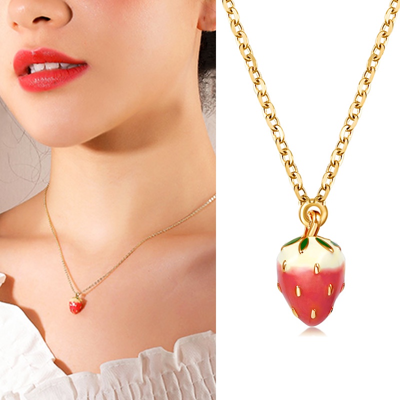 Kalung Rantai Pendek Dengan Liontin Strawberry Lucu Gaya Korea Untuk Wanita