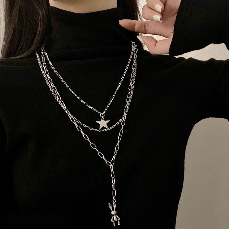 Multilayer Necklace Accessories Chain Korea Hip Hop Rabbit Star Pendant