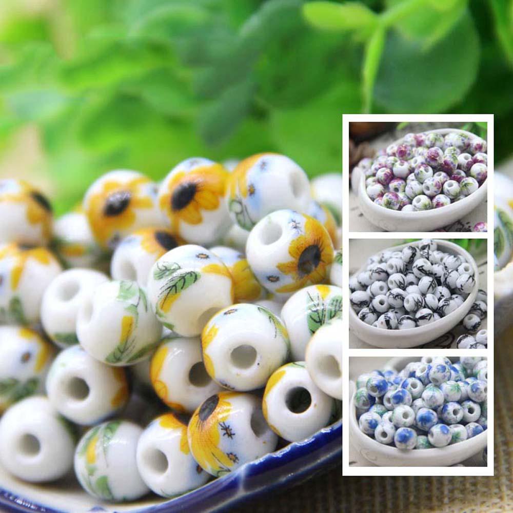 Needway   Manik-Manik Keramik DIY Bulat 10mm 10PCS Untuk Kalung Gelang Temuan Bunga Matahari