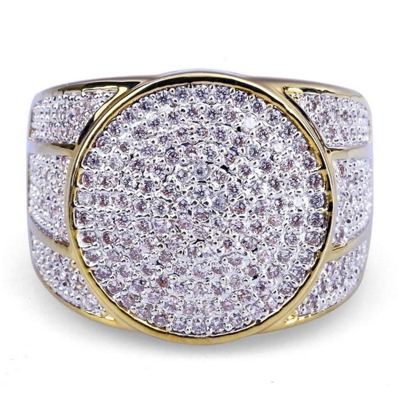 Gold Cluster Iced Out Lab Simulated Diamond Mens Hip Hop Ring Band Jewellery