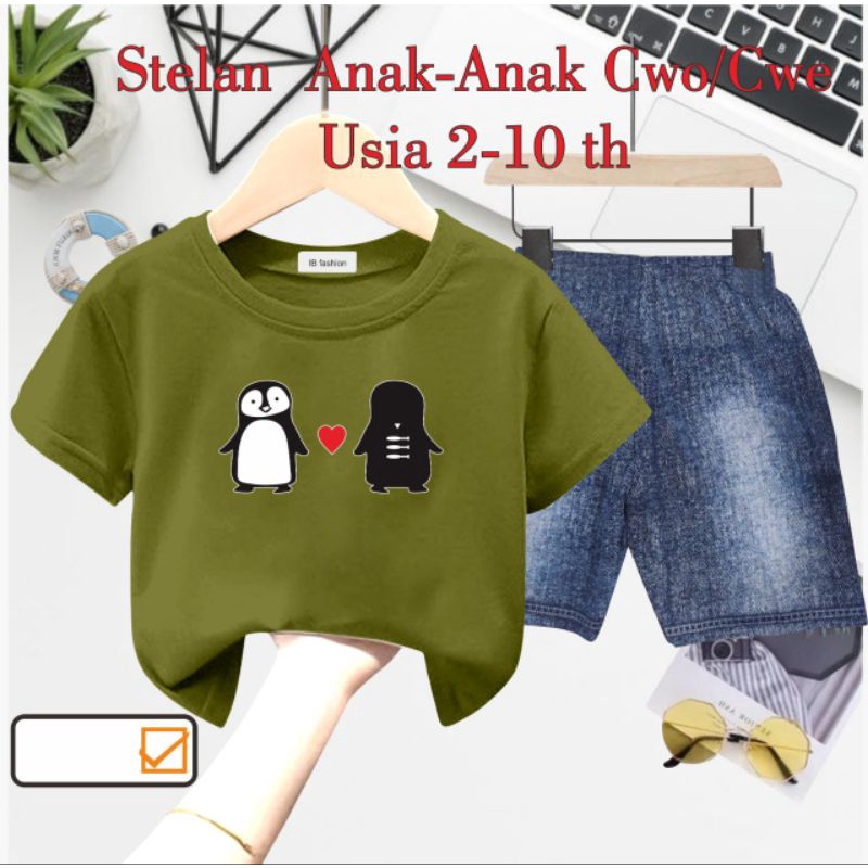 ((IB))SETELAN ANAK2 UNISEX SEMI JEANS/PINGUIN DIGITAL SABLON