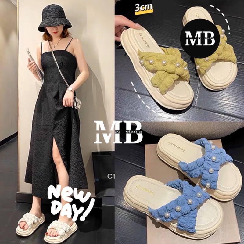 SANDAL JELLY SLIP ON SLOP SILANG MUTIARA KARET IMPORT PVC EMPUK