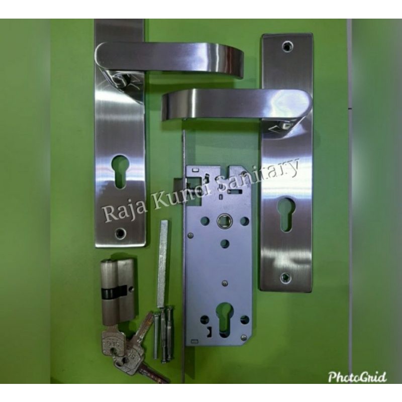 Paket Lengkap Handle Pintu Stainless+Kunci Stainless+ Cylinder/Handle Pintu Besar