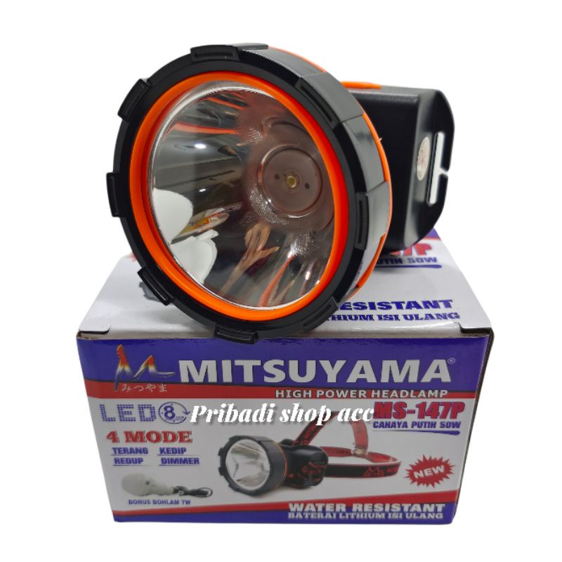 Senter kepala MITSUYAMA 50 WATT MS-147P/MS-147K Senter Kepala Super Terang HEADLAMP WATER RESISTANT