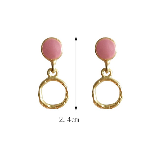 LRC Anting Tusuk Fashion Round Geometric Round Color Stitching Stud Earrings F65387