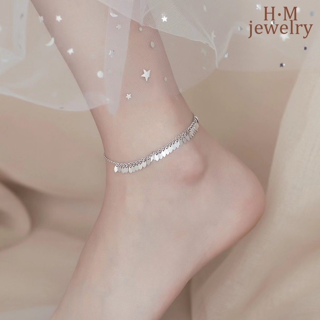 Gelang Kaki Sterling Silver 925 Model Daun Dengan Rumbai Untuk Wanita