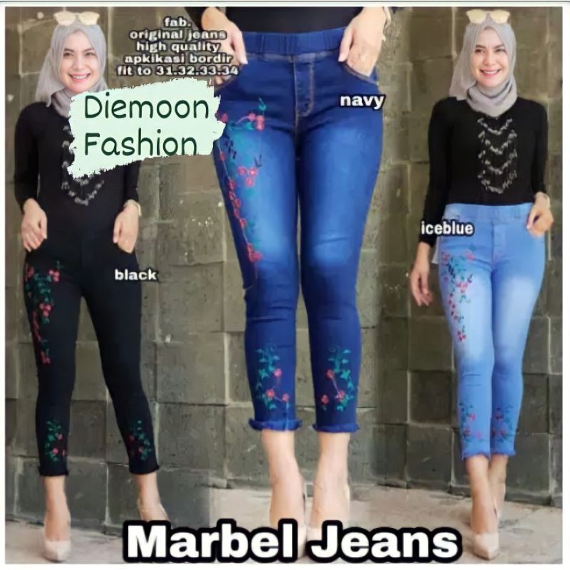 Marbel jeans bordir bunga bawah rawis