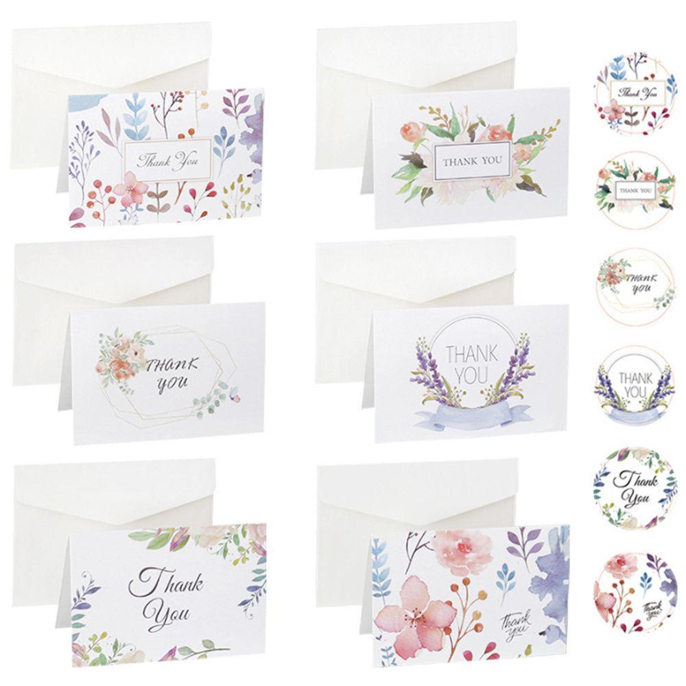 Solighter 6set Kartu Ucapan Terima Kasih Pesta Amplop DIY Bunga Pesan Floral Postcard