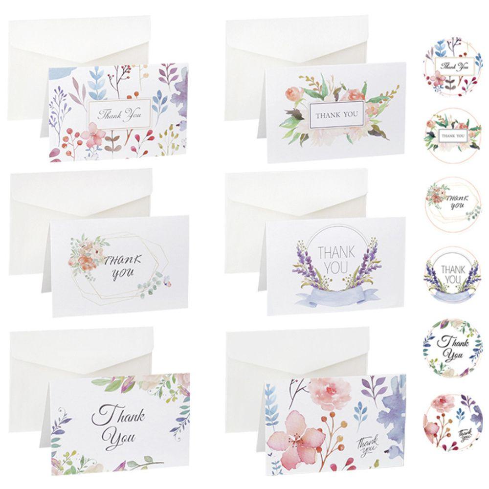 R-flower 6set Kartu Ucapan Terima Kasih DIY Lipat Stiker Amplop Flower Message Postcard