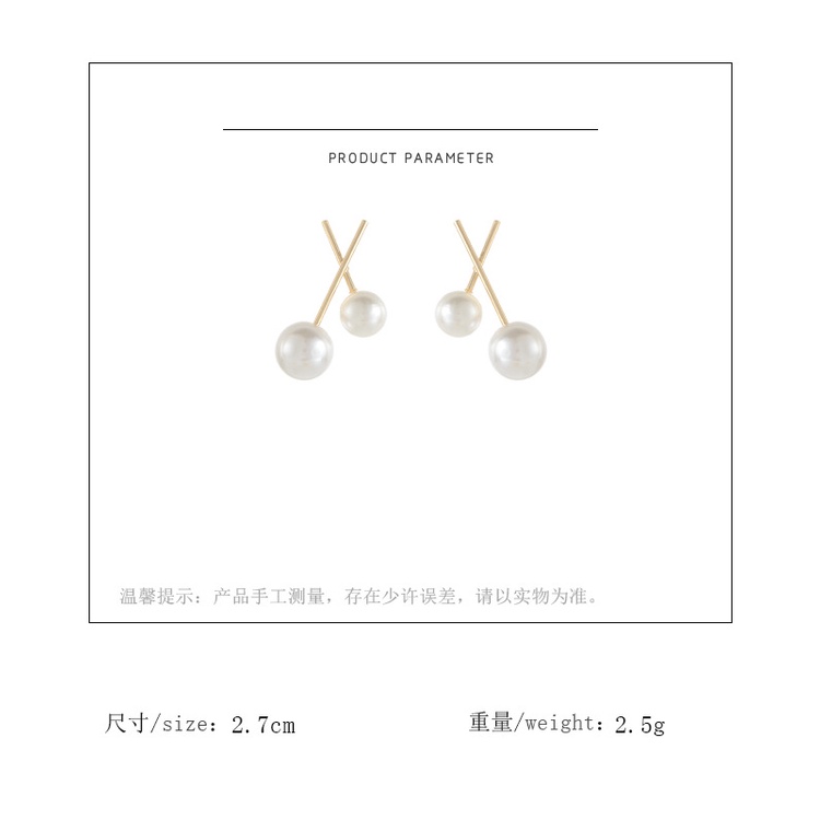 Sterling silver jarum cross pearl stud anting-anting untuk wanita niche desain sederhana internet pe