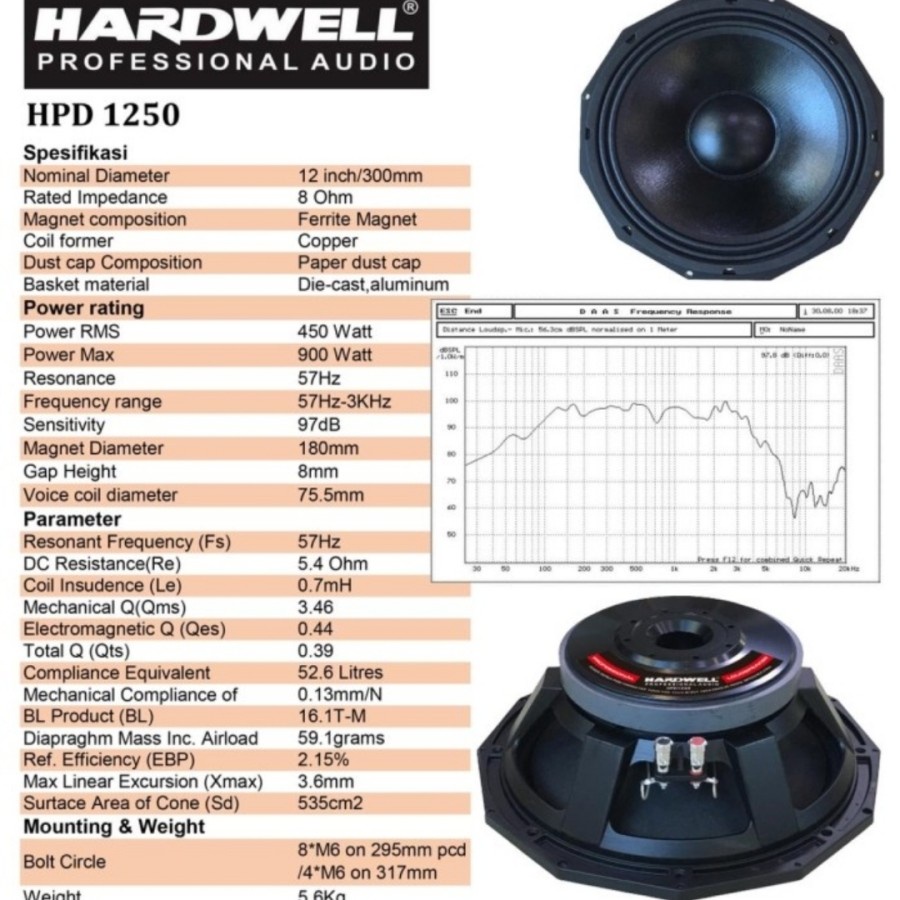 Speaker komponen hardwell 12 inch hpd 1250 original component hpd1250