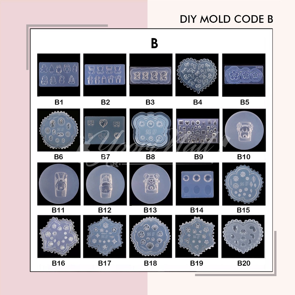 DIY MOLD 3d (A) nail art cetakan silicone gel acrylic mold hati crown kerang heart flower mix shaped