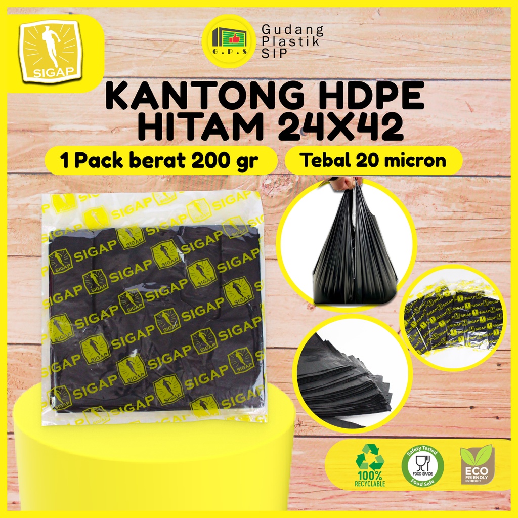 Kantong Plastik Kresek SIGAP HD Tebal Hitam 200 gr ukuran 15 / 24 / 28