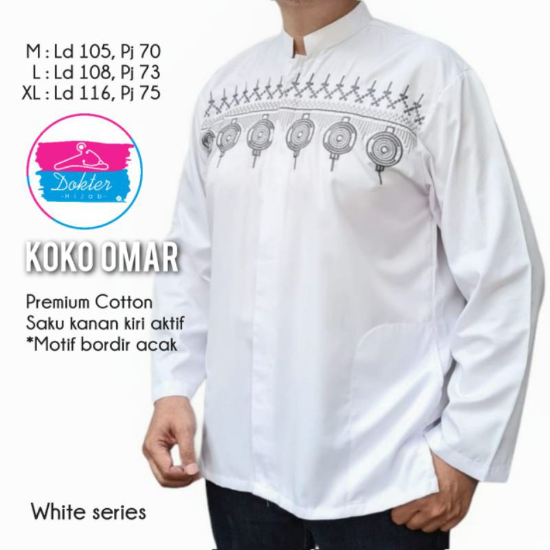 OMAR KOKO BORDIR BATIK / KOKO PUTIH LENGAN PANJANG
