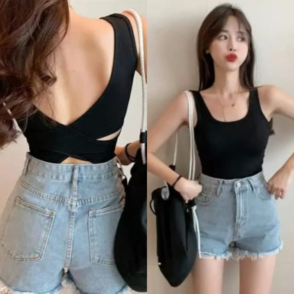 Jual Korean Cross Back Tank Top Atasan Wanita Tanpa Lengan Xs Xl Indonesia Shopee Indonesia