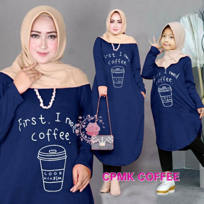 SERNS Tunik Couple Kopi Mom Kids | Tunik Ibu Dan Anak | Baju Couple | Baju Wanita | Baju Couple Ibu 