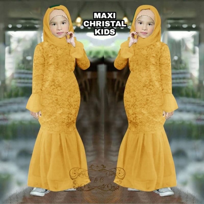 MAXY CHRISTAL KID ANAK, BRUKAT PREMIUM, GAMIS HIJAB MUSLIM, DRESS, 2 UKURAN