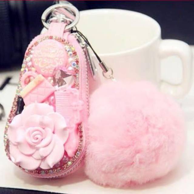 DOMPET KUNCI OVAL MOBIL STNK ANNASUI + FURBALL BAHAN KULIT SINTETIS PREMIUM EXECUTIVE EXCLUSIVE