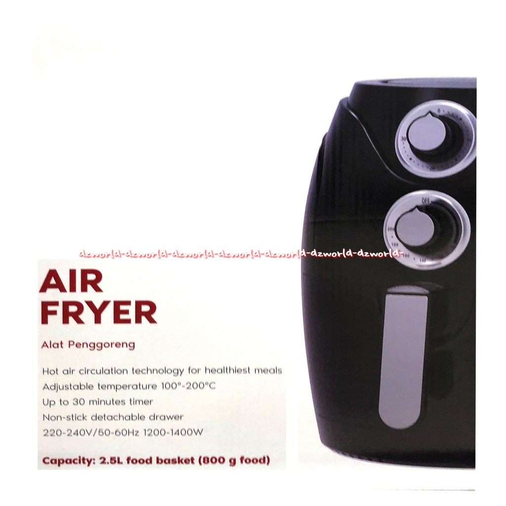 Klaz Air Fryer Hot Air 2.5L Alat Penggorengan Sehat Tanpa Minyak