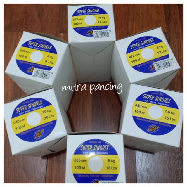 Tali benang senar pancing super sinorex 8lb,10lb,12lb,15lb,18lb,20lb