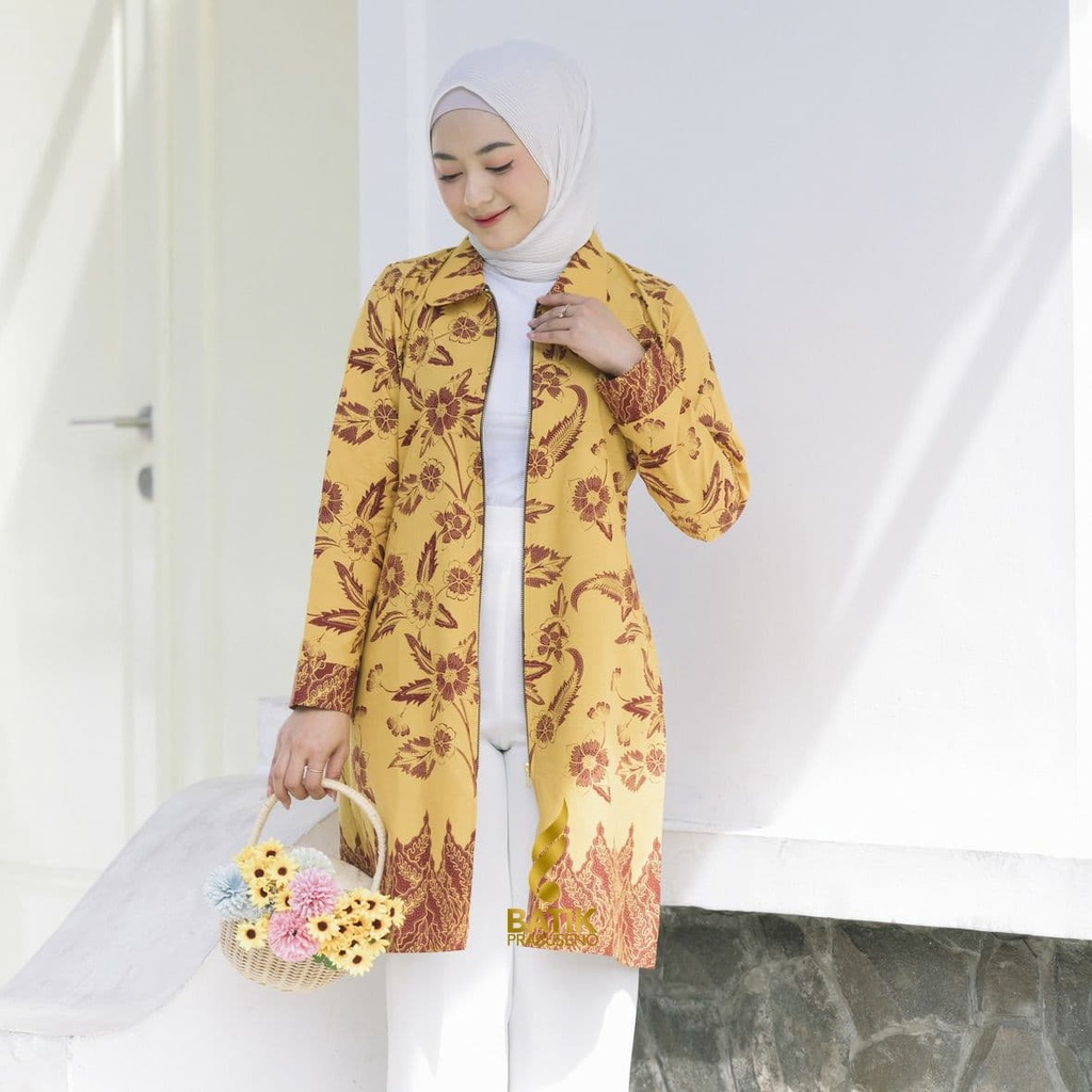 Batik Prabuseno - VANESSA   Tunik Batik Wanita  Lengan Panjang Baju Atasan Wanita Tunik Katun Printi