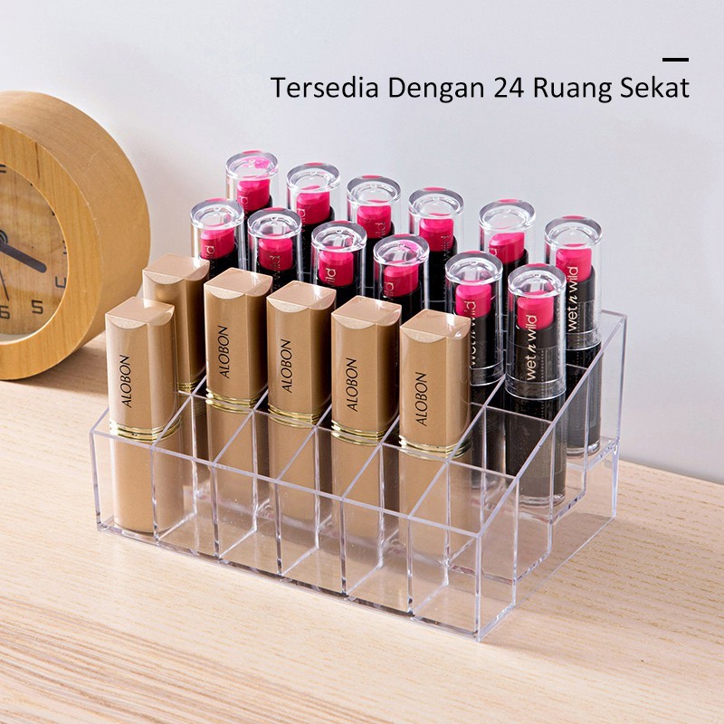 kotak rak tempat lipstik acrylic lipstick storange berdiri 24 slot