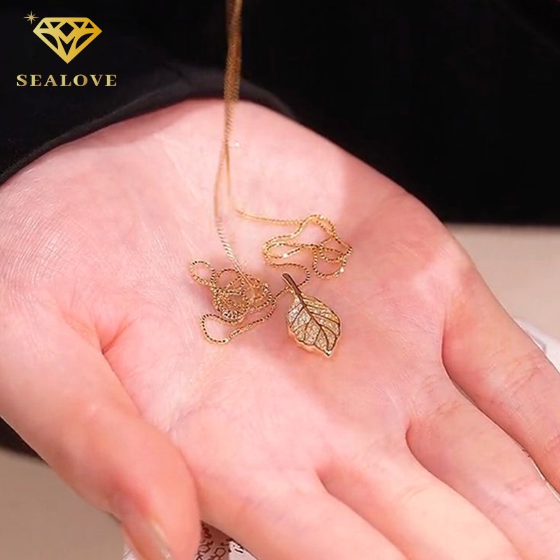 SEALOVE Kalung Titanium Wanita Liontin Daun Perhiasan Kalung Rantai Simple Gaya Korea Kalung Simple Titanium Leaves Necklace Murah Import