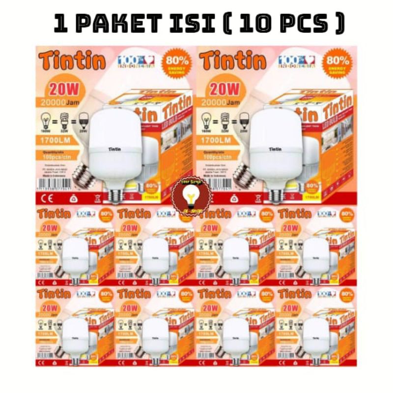 Bohlam Lampu LED Tintin 20 Watt Paket 10 Pcs Murah