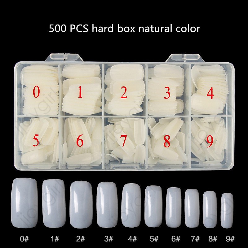 500 Pieces Fingernail Special Fake Nail Long Square Hard Box Pack Natural Color / Transparent