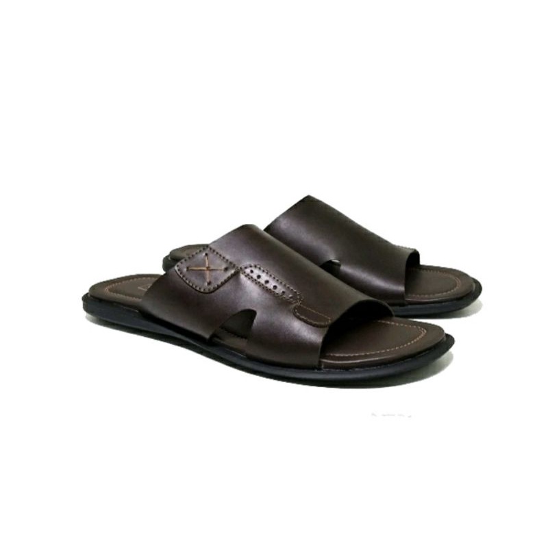 Original, Sandal Slop Kulit Pria Big Size 44-45-46-47 Slop Cowok Bapak2 Kasual Clasik / Slide JUMBO Turis Luar negri Terlaris Cream, 44