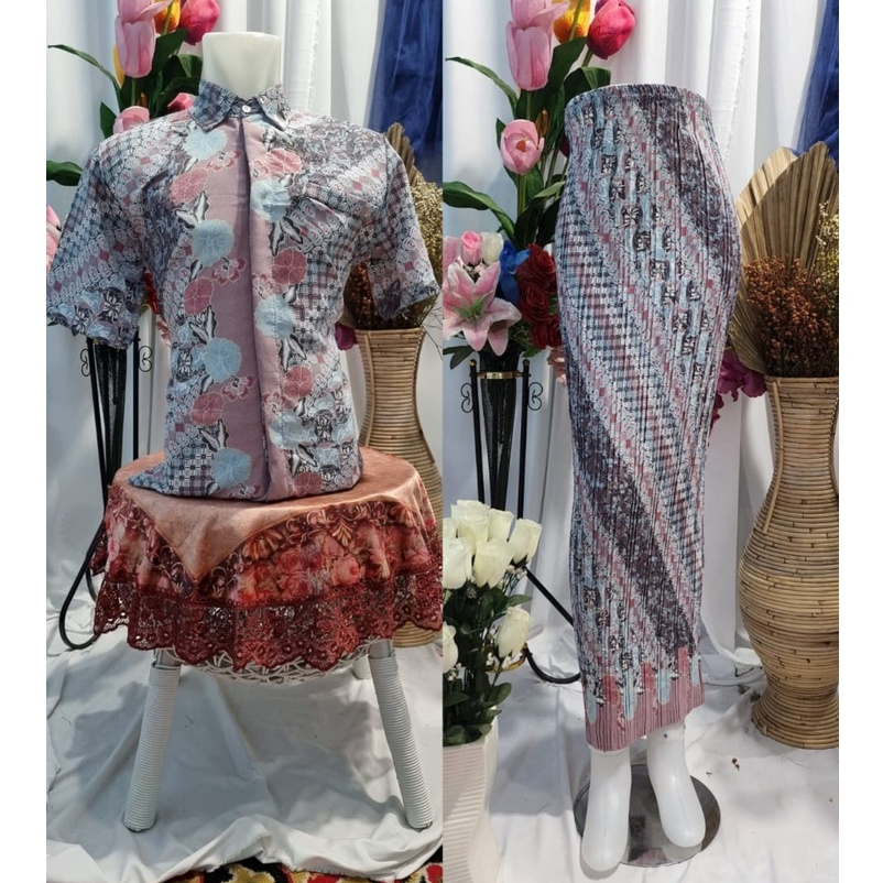 HN MODE - Couple kemeja batik pendek mix rok plisket motif coin