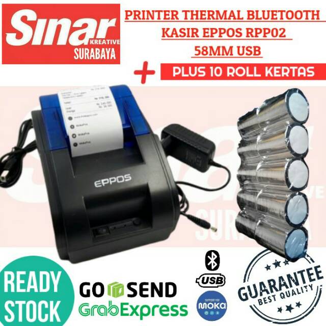 

PRINTER BLUETOOTH THERMAL KASIR RPP02 + 10 ROL KERTAS 58x40 MM