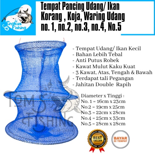 Korang Koja Waring Udang Pancing Tempat Ikan Biru (Kecil-Besar) 3 Ring Murah - Engkus Fishing