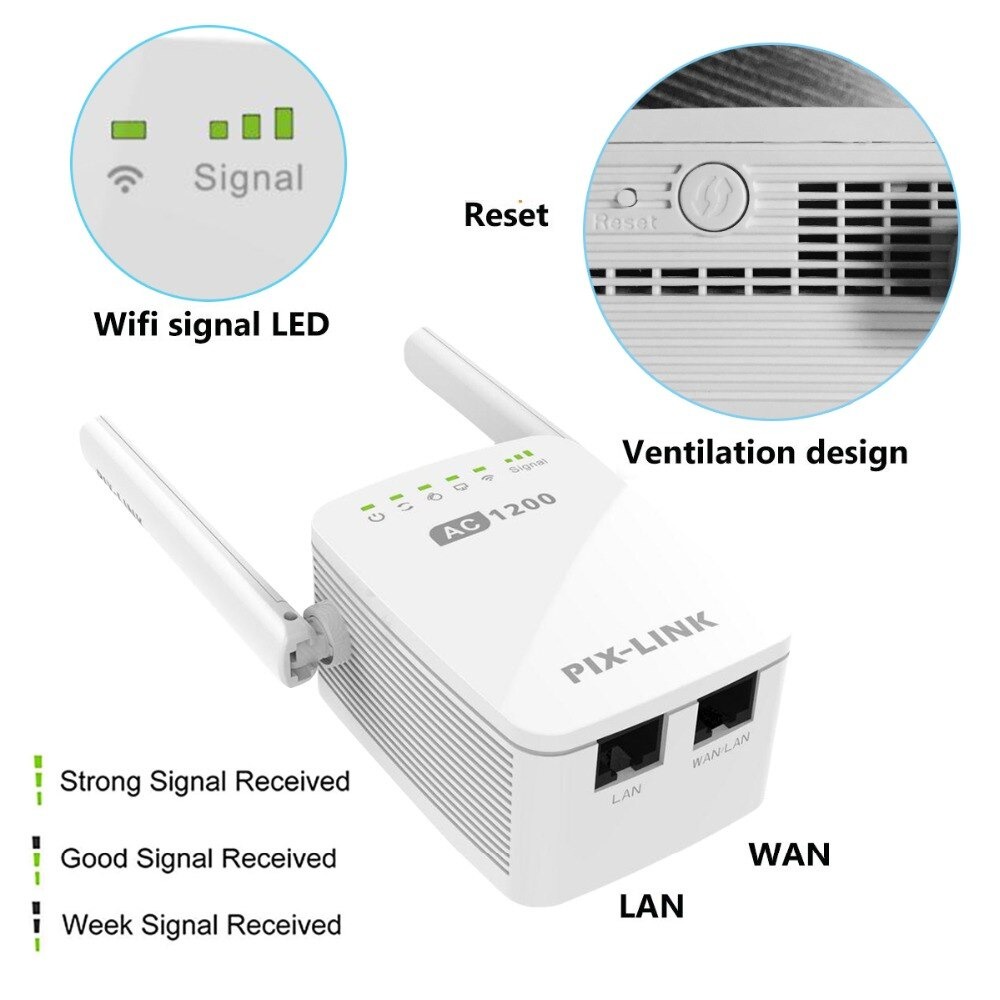 Wifi Extender Wireless Router Repeater Dual Band PIXLINK AC1200