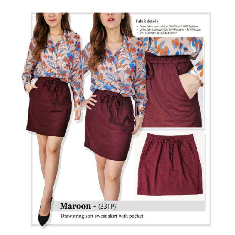 Loft maroon &amp; grey drawstring pocket skirt