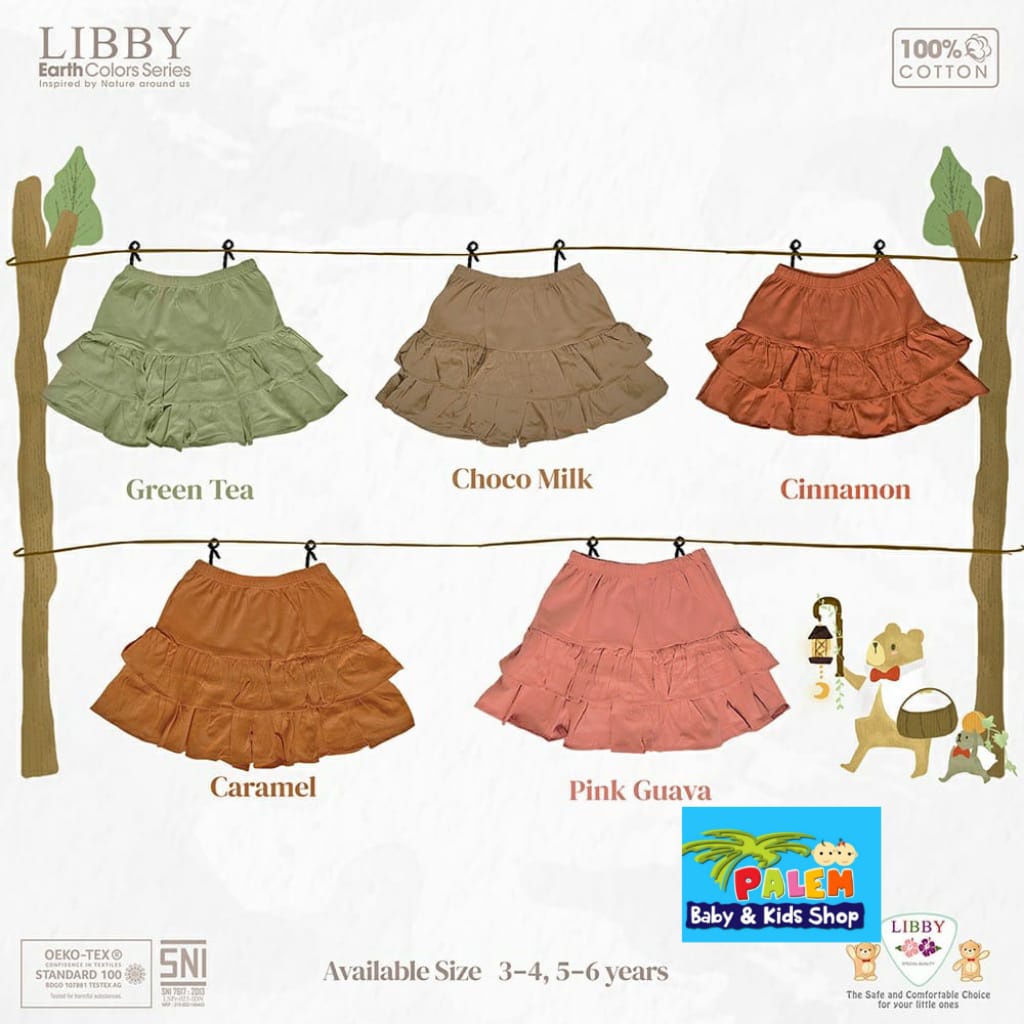 Libby 1 Pcs Lilo Skirt Earth Color Segiempat / Rok Celana Bayi / Anak 100% Cotton 3-4,5-6 Tahun