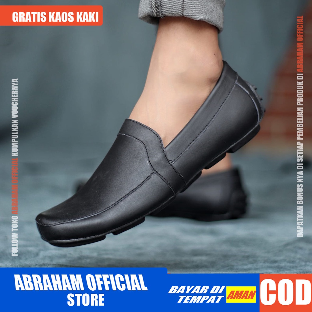 ABRHM x MOCLAY Sepatu Slip On Casual Formal Santai Slop Mocasin Anti Slip Kasual Kulit Asli Pantofel Keja Kuliah Keren Kekinian Gaya Pria Cowok / Cowo